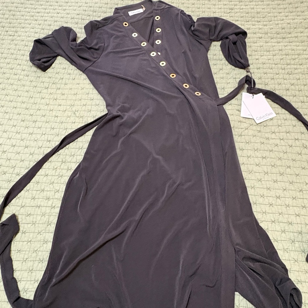 Calvin Klein Black Eyelet Wrap Maxi Dress